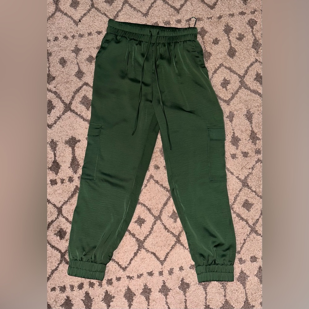 Strut & Bolt Green Smocked Satin Joggers